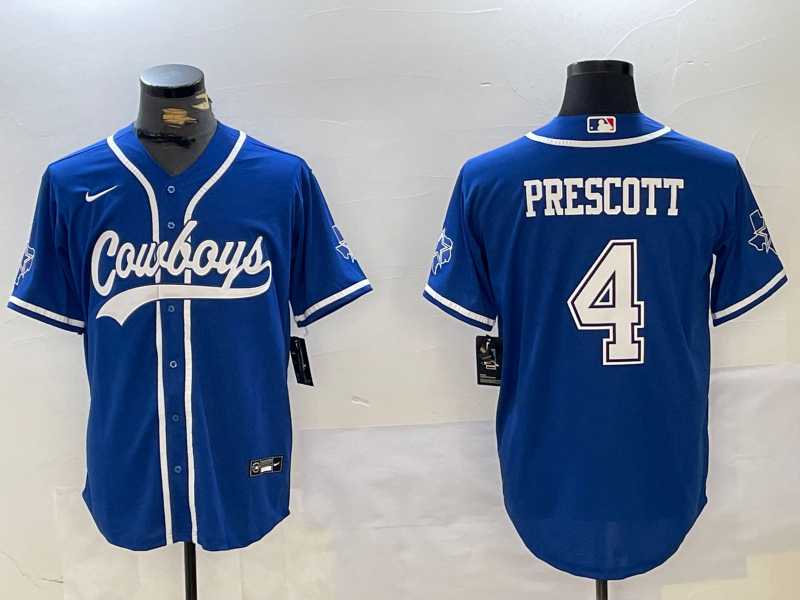 Men%27s Dallas Cowboys #4 Dak Prescott Light Blue Stitched Cool Base Nike Baseball Jersey